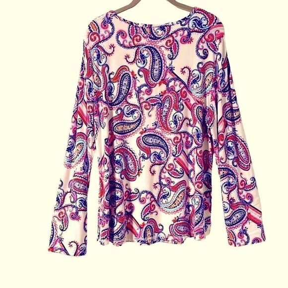 T by Talbots red, white, and blue paisley tab sleeve notch neck UPF 50 size XL - Picture 4 of 11